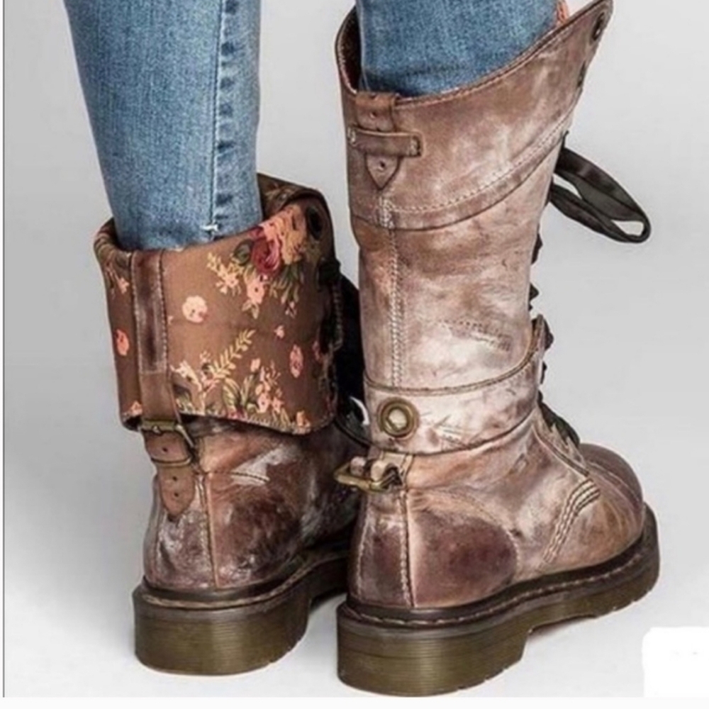 Dr Martens Triumph Boots Sz 10 Tall Lace Fold Over Distressed Brown
